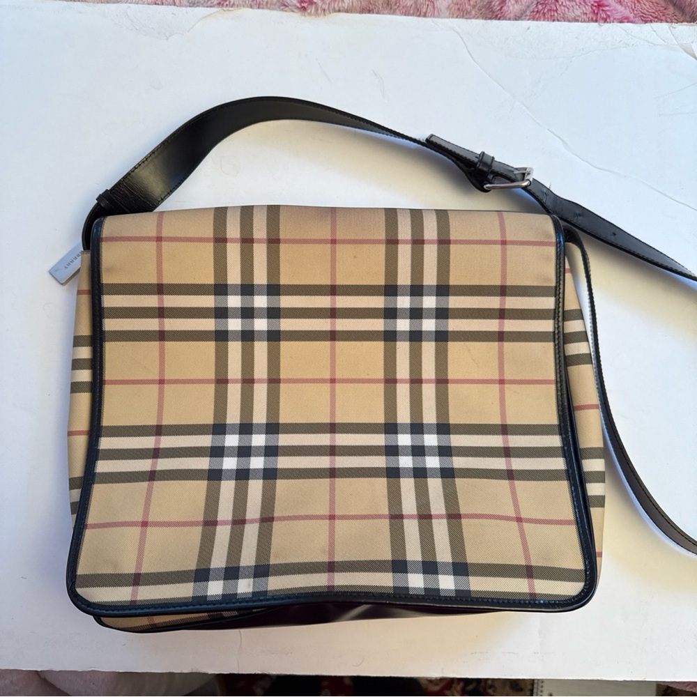 Burberry Tan and Black  large Checkered Crossbody Messenger Bag - Picture 2 of 16